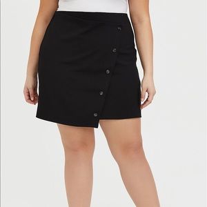 black crepe scuba knit button mini skirt
